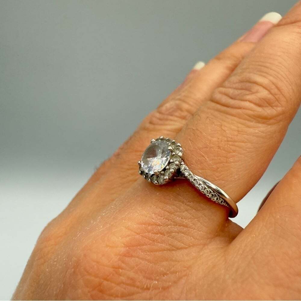 Faux Engagement Glamour Ring Marked 925 with CZ Stones - Size 8 - Picture 3 of 16